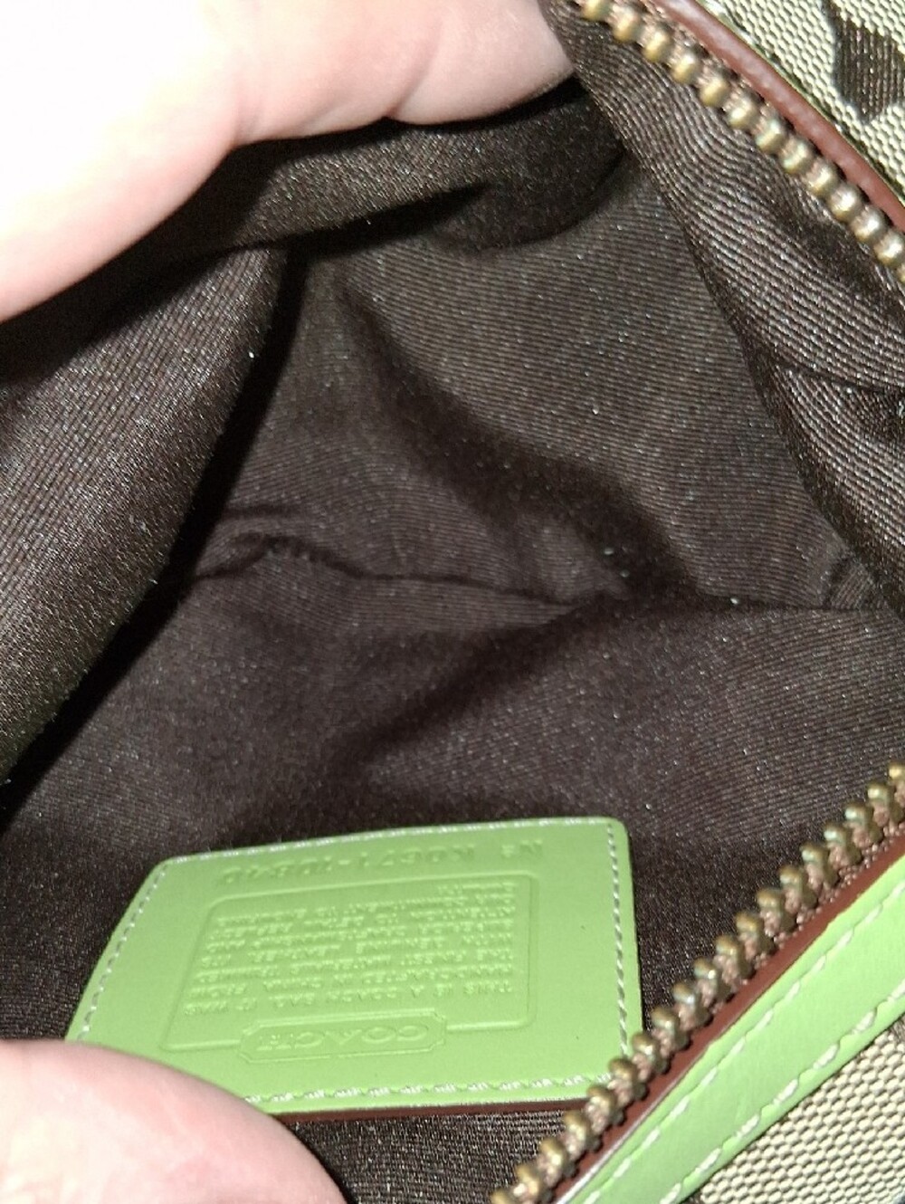 Coach VINTAGE Tan Signature Canvas Swingback Bag with Lime Trim EUC - Picture 11 of 13